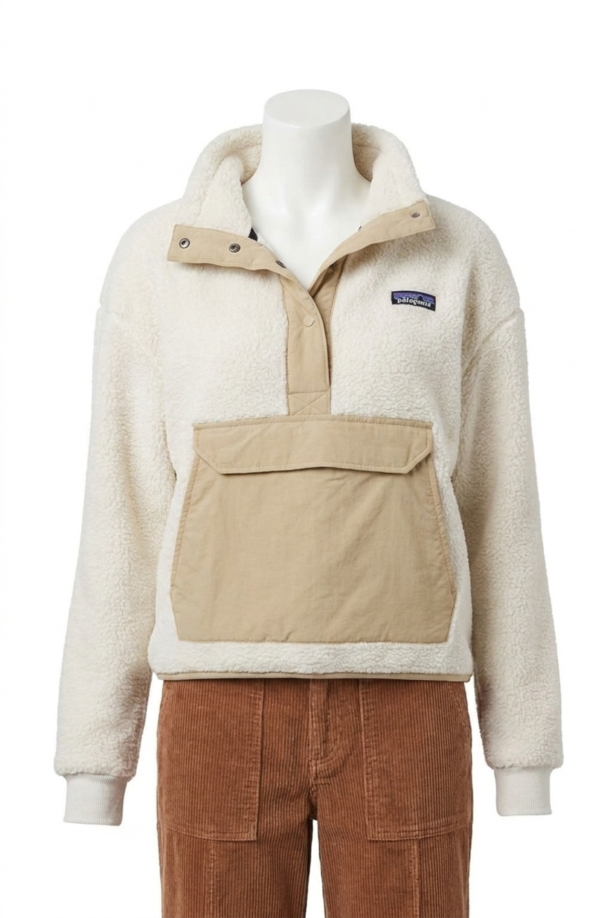 NEW KAVU moon ridge fleece hoodie in chalk